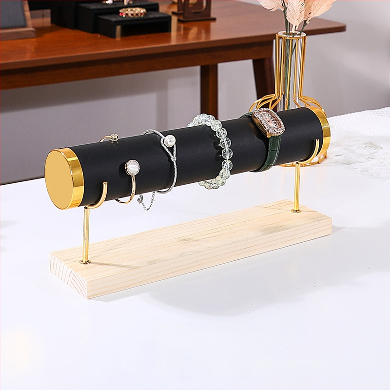 Триетажна дървена стойка за бижута за настолно експониране и съхранение на часовници и гривни