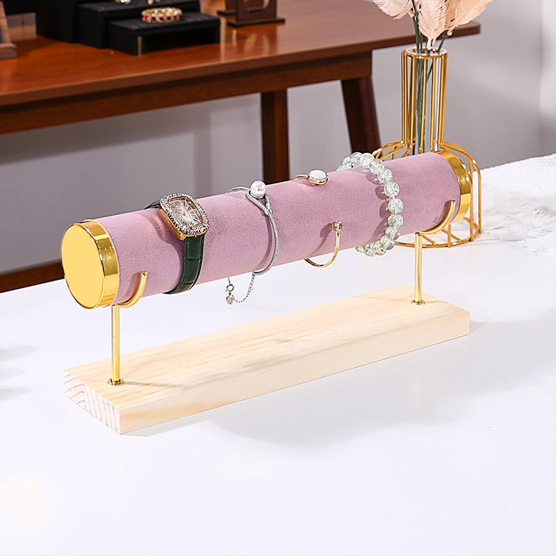 Триетажна дървена стойка за бижута за настолно експониране и съхранение на часовници и гривни