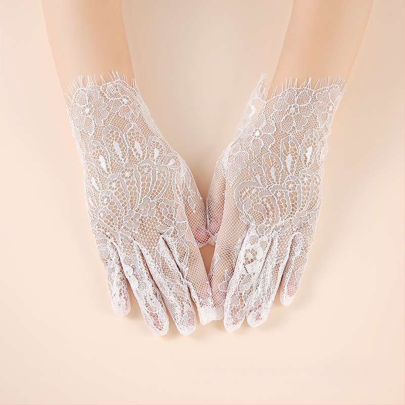 Trumpas nėrinių nuotakos pirštinės su blakstienos krašteliu – dekoratyvinės, visiems metų laikams, kodas G1118