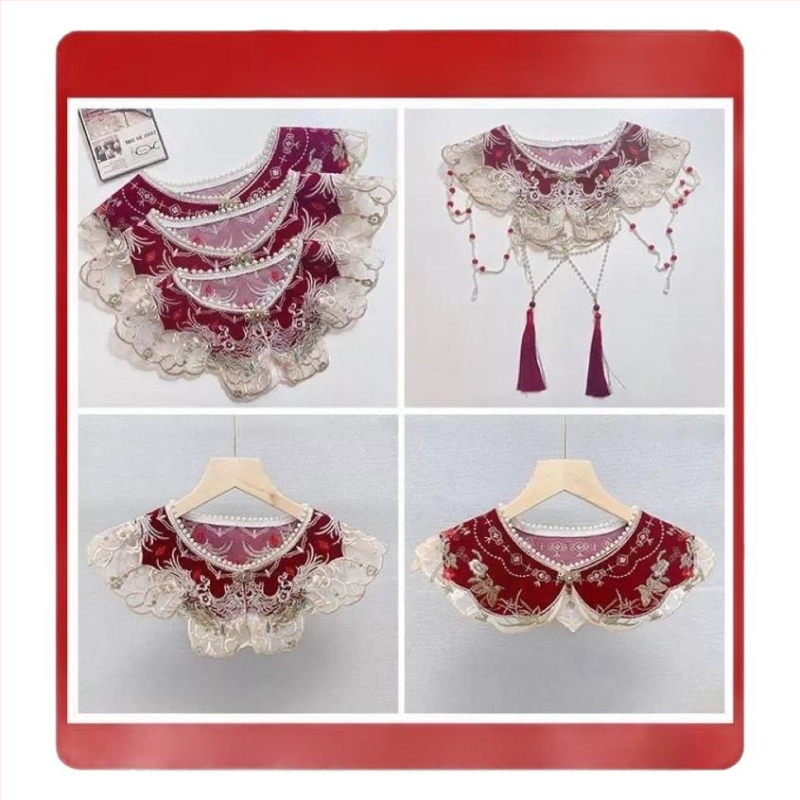 Šaliko aksesuarai: netikras kaklo, įkvėptos Hanfu, siuvinėta debesų pečių viršūnė (polistiero siūlai; vasara; 2025 vasara; be pritaikymo; sandėlyje)