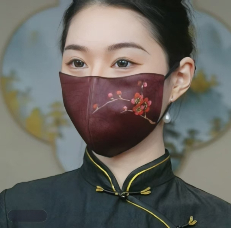 Kaukė su UV apsauga, naujas kinų stilius, dalinai uždengta, šilko audinys, 2025 m. pavasaris