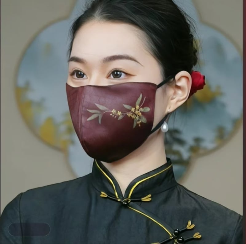 Kaukė su UV apsauga, naujas kinų stilius, dalinai uždengta, šilko audinys, 2025 m. pavasaris