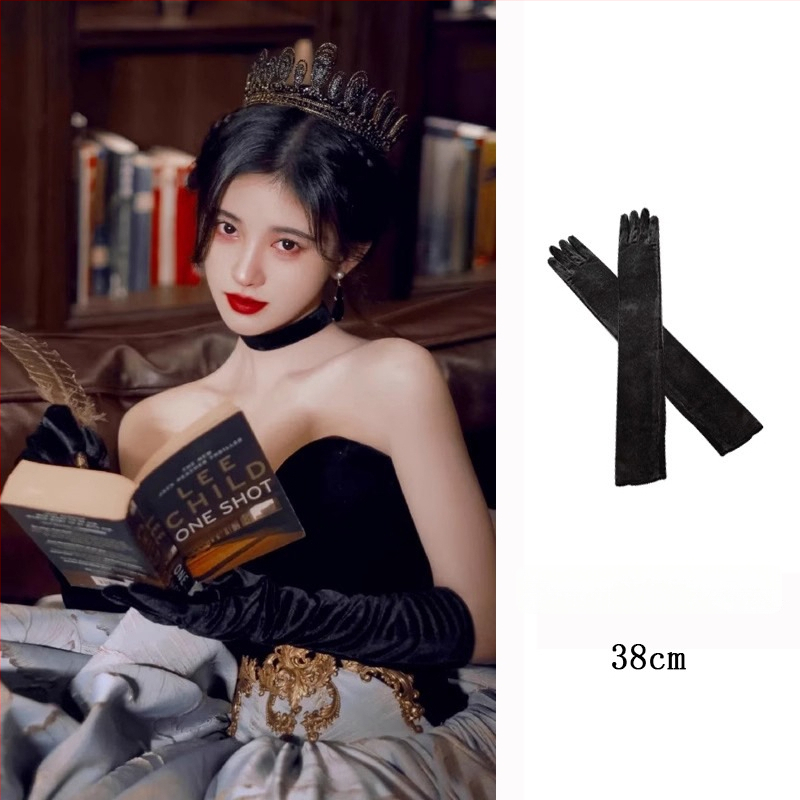 Moterų ilgos velūro pirštinės – elastinės, skirtos pasirodymams ir aprangai, tinkamos žiemai, pavasariui ir rudeniui