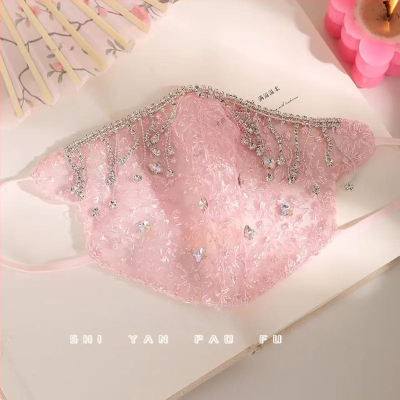 Nėrinių veido kaukė saulės apsaugai su siuvinėjimais, ausų laikiklis, vasaros naudojimui, taškinis raštas