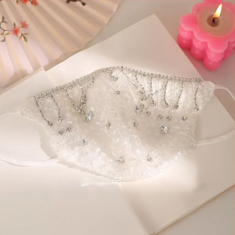 Nėrinių veido kaukė saulės apsaugai su siuvinėjimais, ausų laikiklis, vasaros naudojimui, taškinis raštas