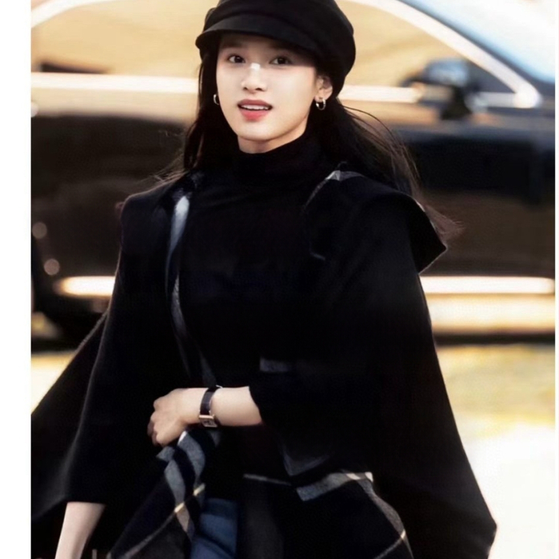 Moteriška kašmyro kapucėta šalikas su langelių raštu, džakardo audinys, 120 cm plotis, Europos‑Amerikos gatvės stilius