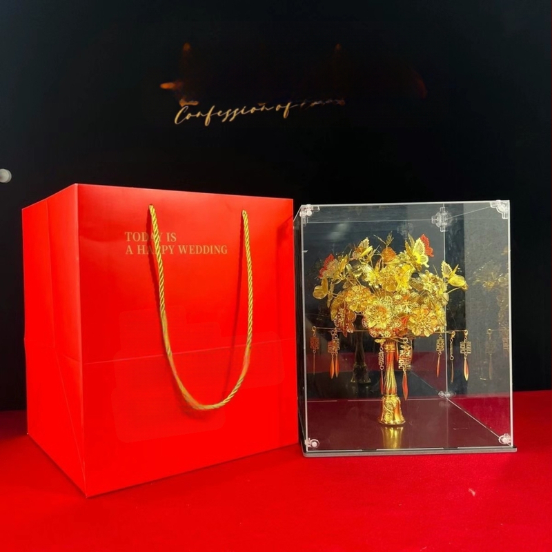 Akrilinė skaidri dovanų dėžutė nuotakos puokšnei, skaidri, pritaikoma, atskiras pakavimas, vestuvėms
