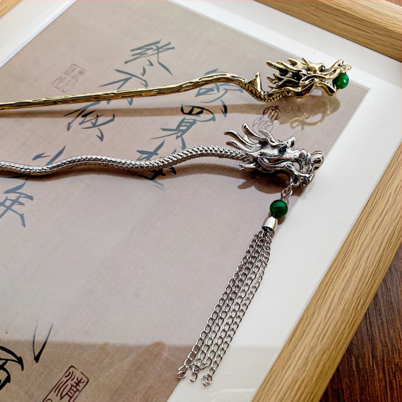 Metalo drakono formos plaukų segtukas, Guofeng stilius, elektroplatinis paviršius, kilmė Yiwu/Jinhua, Zhejiang