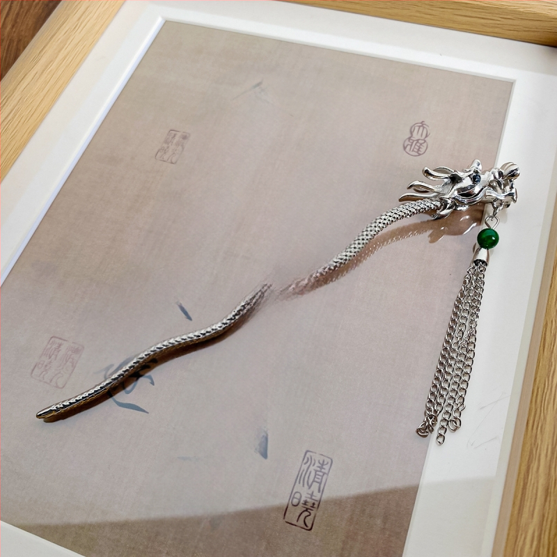 Metalo drakono formos plaukų segtukas, Guofeng stilius, elektroplatinis paviršius, kilmė Yiwu/Jinhua, Zhejiang