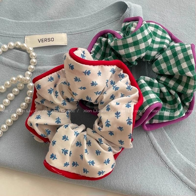 Plaukų uodegėlės gumelė su gėlių raštu, šviežias ir saldus stilius, rankų darbo, mišrios medžiagos, aukštas elastingumas, vasara 2025