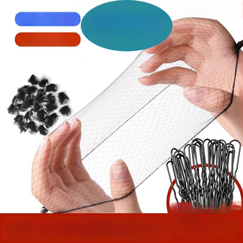 Plaukų aksesuarų rinkinys: 50 U formos segtukai, 20 nematomų plaukų tinklų, poliesterio pluoštas, rankų darbo, unisex.