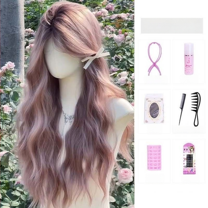 Дълга къдрава перука с наклонени странични челки, изработена от високотемпературна нишка, пълен обхват на главата, механична конструкция