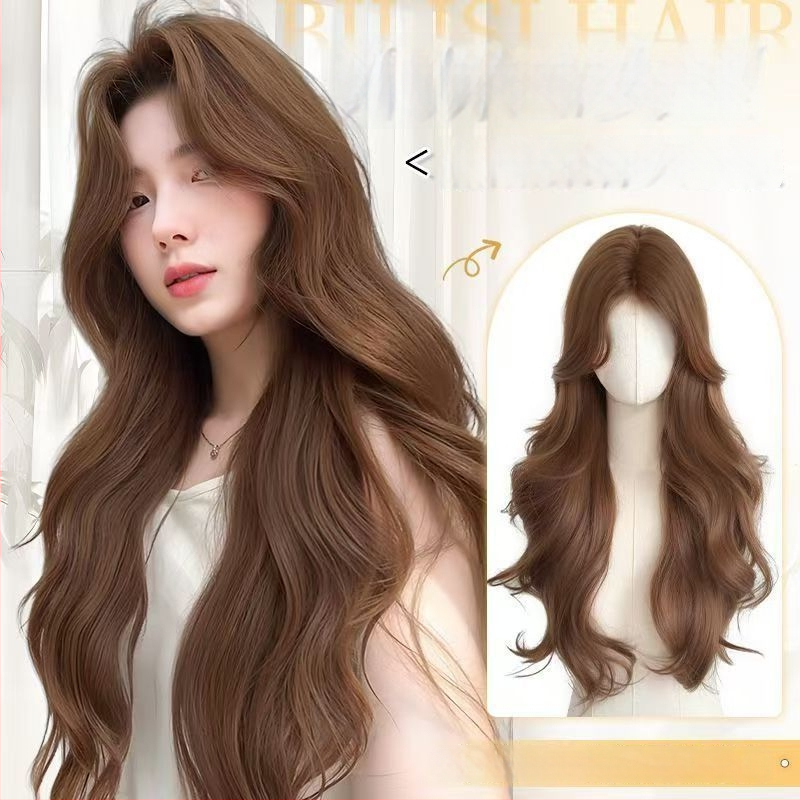 Sieviešu parūka – pilna galvas aizsega, garas viļņotas matas, proteīna zīda materiāls, dabisks stils, var nēsāt taisni vai ar priekšējiem matiem