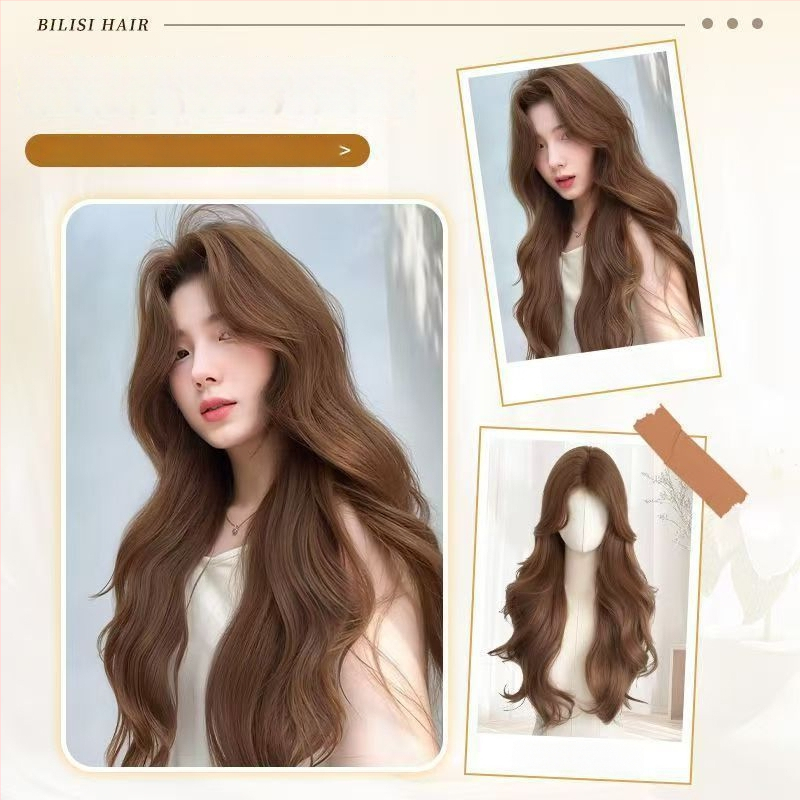 Sieviešu parūka – pilna galvas aizsega, garas viļņotas matas, proteīna zīda materiāls, dabisks stils, var nēsāt taisni vai ar priekšējiem matiem