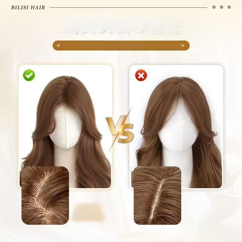 Sieviešu parūka – pilna galvas aizsega, garas viļņotas matas, proteīna zīda materiāls, dabisks stils, var nēsāt taisni vai ar priekšējiem matiem