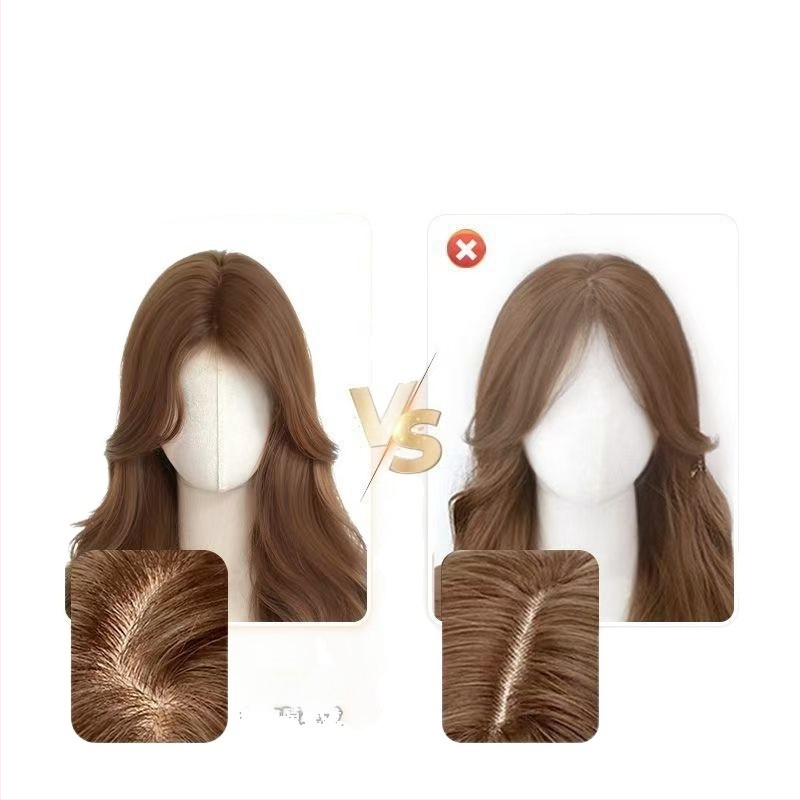 Sieviešu parūka – pilna galvas aizsega, garas viļņotas matas, proteīna zīda materiāls, dabisks stils, var nēsāt taisni vai ar priekšējiem matiem