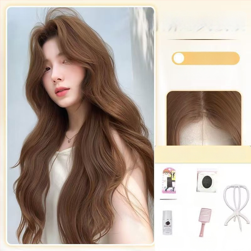 Sieviešu parūka – pilna galvas aizsega, garas viļņotas matas, proteīna zīda materiāls, dabisks stils, var nēsāt taisni vai ar priekšējiem matiem