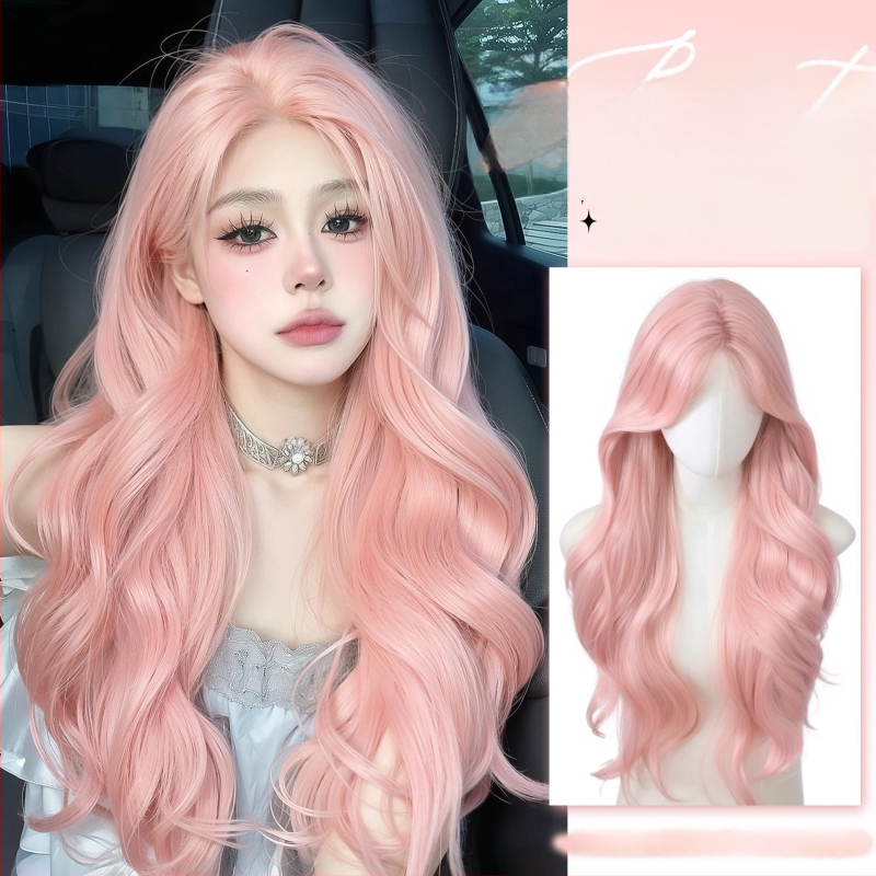 Garā viļņaina parūka sievietēm ar lieliem viļņiem, augstas temperatūras šķiedras, ražošanas mehānisms, bangs ar vidēju daļu, dabisks un dzīvs izskats