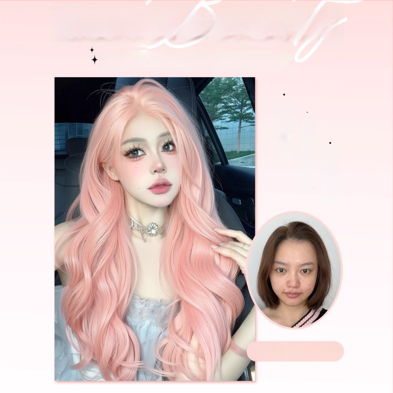 Garā viļņaina parūka sievietēm ar lieliem viļņiem, augstas temperatūras šķiedras, ražošanas mehānisms, bangs ar vidēju daļu, dabisks un dzīvs izskats