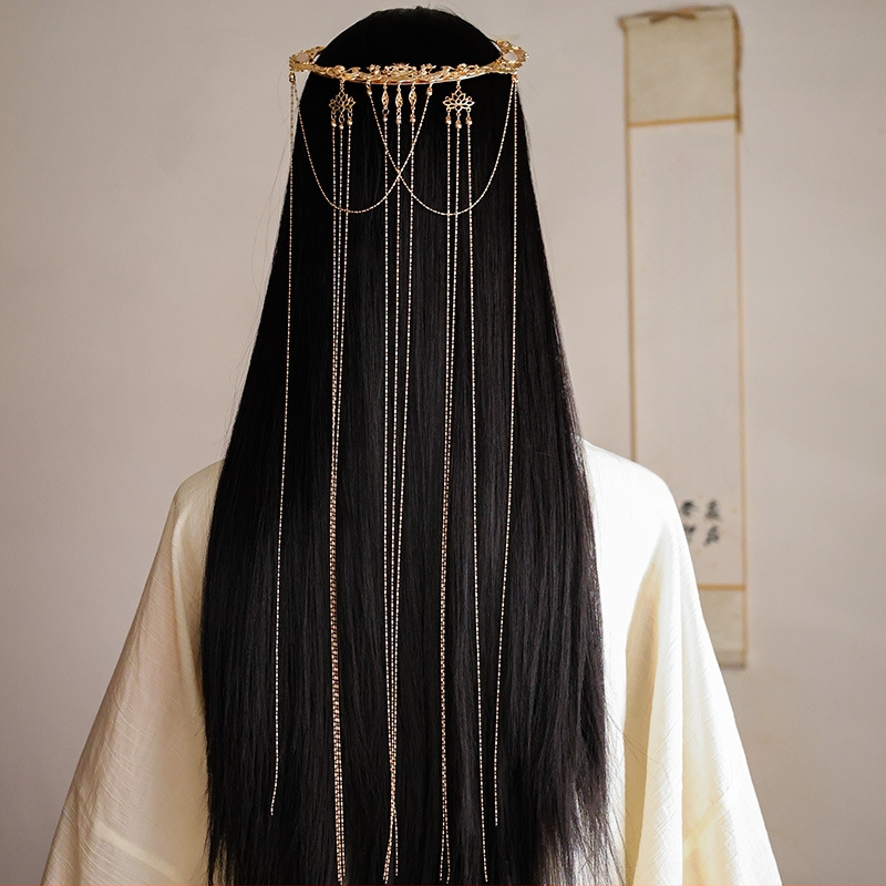 Senovinio stiliaus plaukų segtukas su ilgais kutais ir priekine grandine – rankų darbo, atskirai įpakuotas (Ruduo 2024)