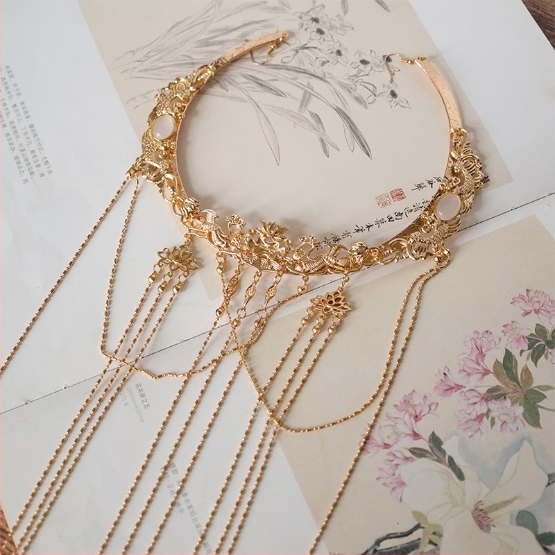 Senovinio stiliaus plaukų segtukas su ilgais kutais ir priekine grandine – rankų darbo, atskirai įpakuotas (Ruduo 2024)