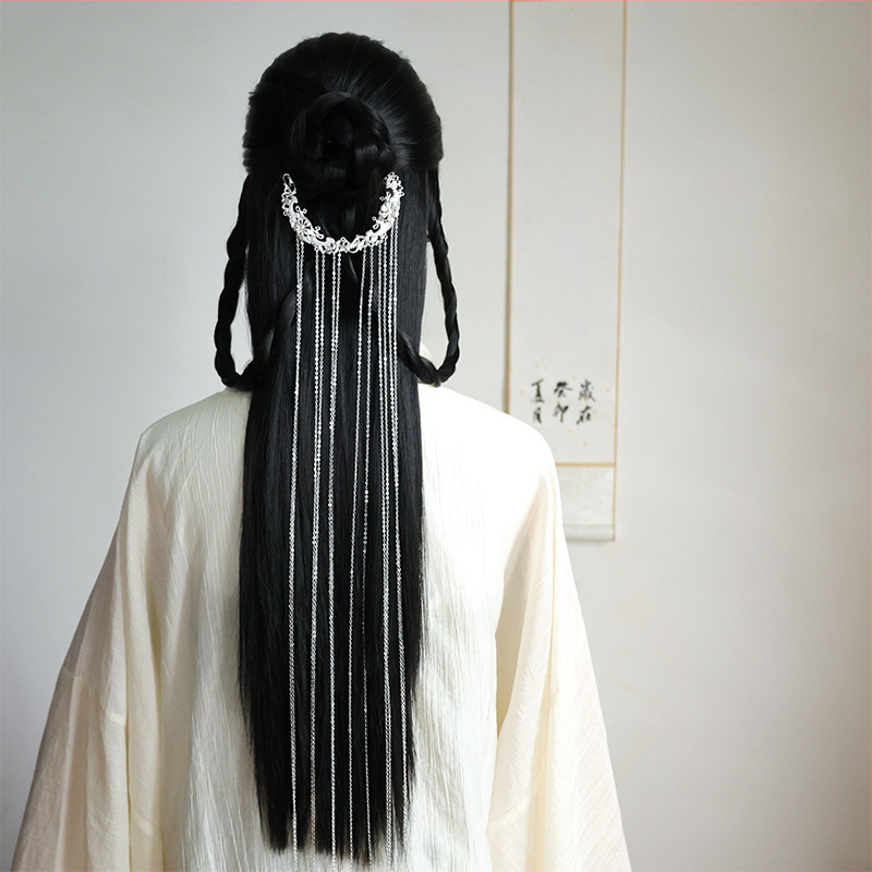 Senovinio stiliaus plaukų segtukas su ilgais kutais ir priekine grandine – rankų darbo, atskirai įpakuotas (Ruduo 2024)