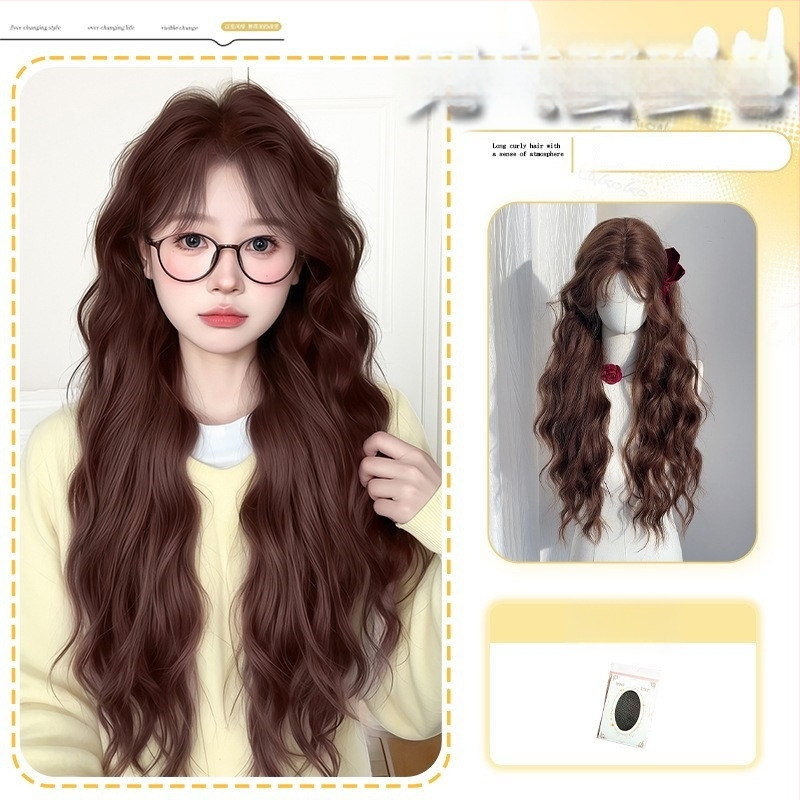 Garā viļņota parūka ar sānu bangs, termiski izturīgas šķiedras, dabisks stils (Bez permām vai krāsošanas)