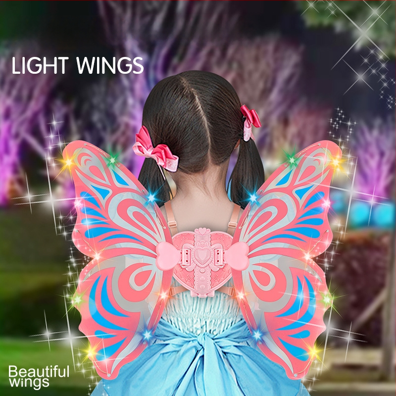 Детски светещи пеперудени крилца – унисекс, с звук и светлина, пластмасова конструкция, за деца 4–6 години, реквизит за сценични изпълнения