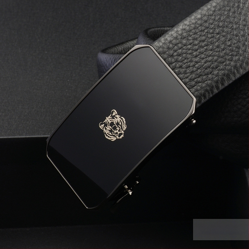 Мъжки кожен колан с автоматична закопчалка, първокласна телешка кожа, катарама от сплав, ширина 2-4 см