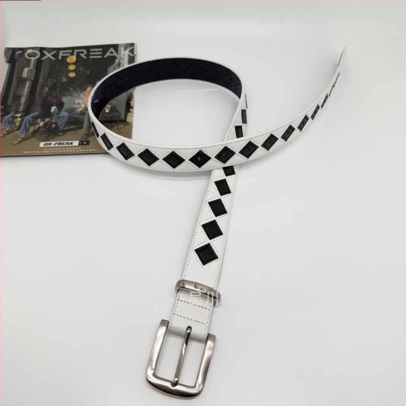 Унисекс кожен колан с checkerboard шарка, естествена кожа, катарама от сплав, пиново закопчаване, Guangzhou, лято 2024