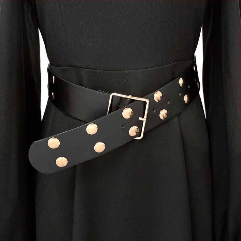 Широк колан от имитационна кожа със сплавна катарама и щифт за закопчаване, електропокритие, тегло 123 г