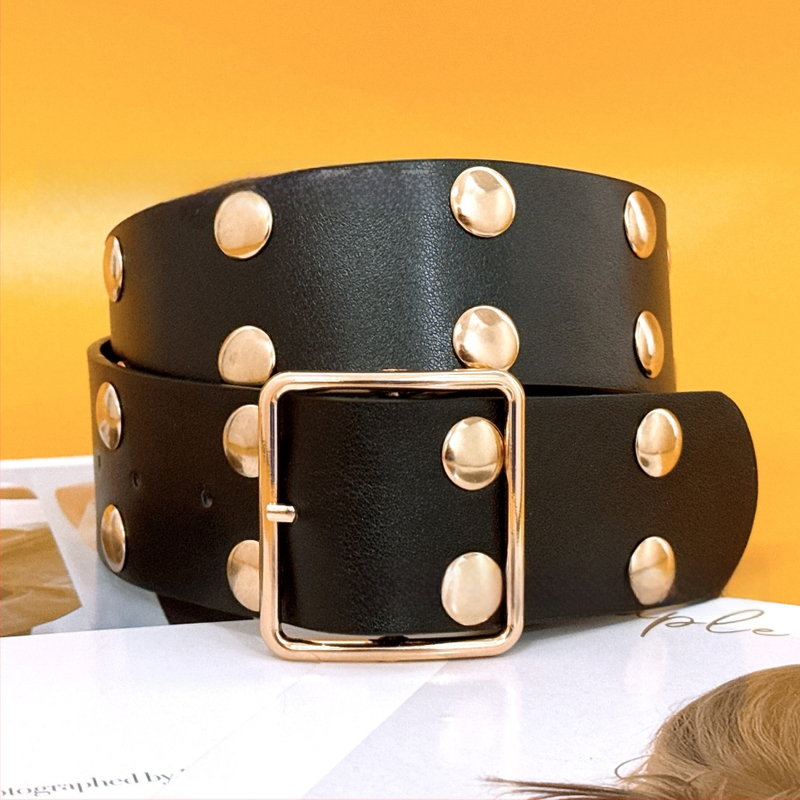 Широк колан от имитационна кожа със сплавна катарама и щифт за закопчаване, електропокритие, тегло 123 г