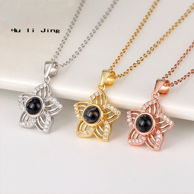 Колие от 925 сребро с флорален мотив и висулка, кръстосана верига, електроплатирано покритие, за жени