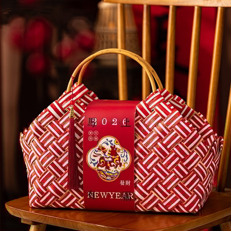 Бамбукова ръчно плетена подаръчна кошница за Нова година, китайски стил; материал: бамбук; изработка: плетене от бамбук; марка Hassan packaging