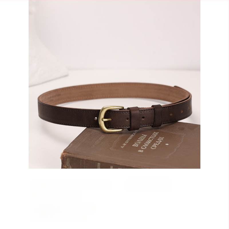 Кожен колан от първокласна телешка кожа, медна катарама с иглово закопчаване, ръчна изработка, ширина 2–4 см, стил: универсален и елегантен