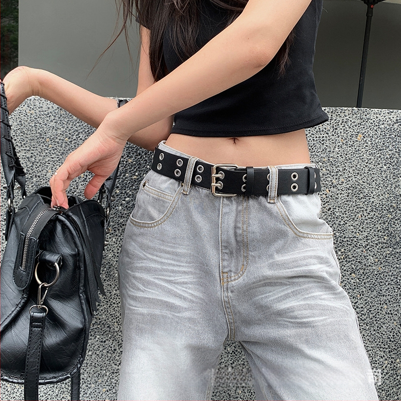 Женски колан – PU кожа, катарама от сплав, закопчаване с щифт, стил: ръчно рисуван уличен хип-хоп панк