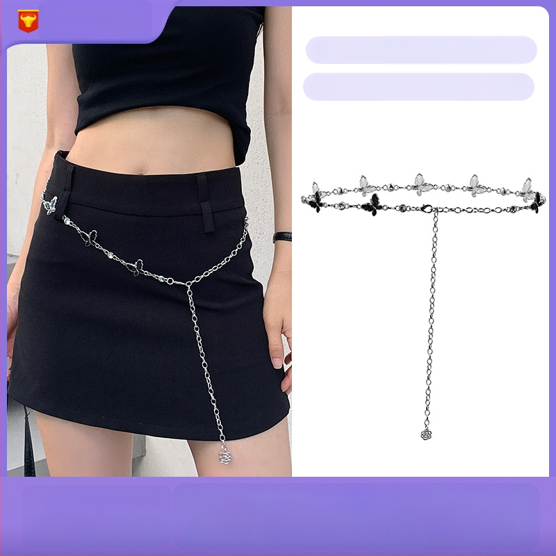 Талийна верижка за жени — метал, 110 см, пеперуден мотив, единична обиколка, моден офис стил