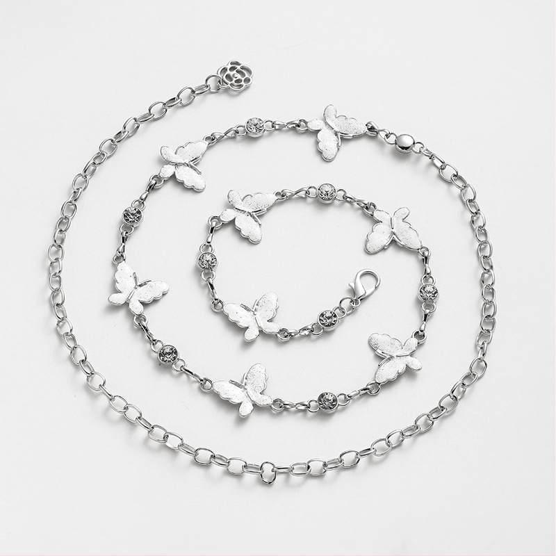 Талийна верижка за жени — метал, 110 см, пеперуден мотив, единична обиколка, моден офис стил