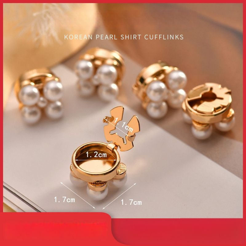 Korejos stiliaus perlinių manžetinių segtukų rinkinys moterims – marškinių apykaklės klipsas, vakarienei ar vestuvėms