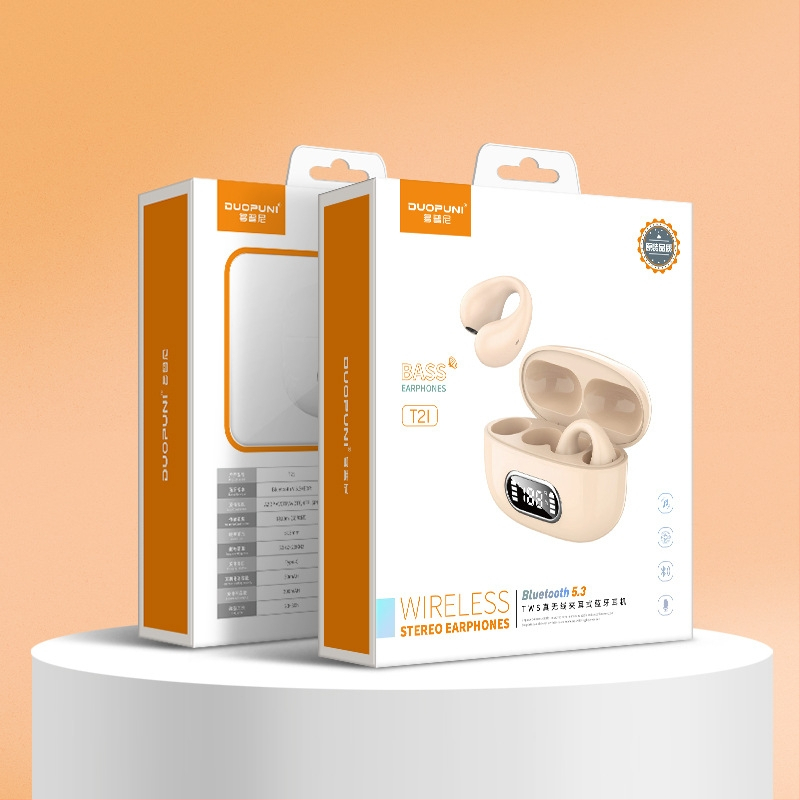 Ušne slušalice s klipom, bežične s digitalnim zaslonom – Bluetooth 5.3, domet 10 m, stereo binauralni, dizajn s klipom, kutija za punjenje