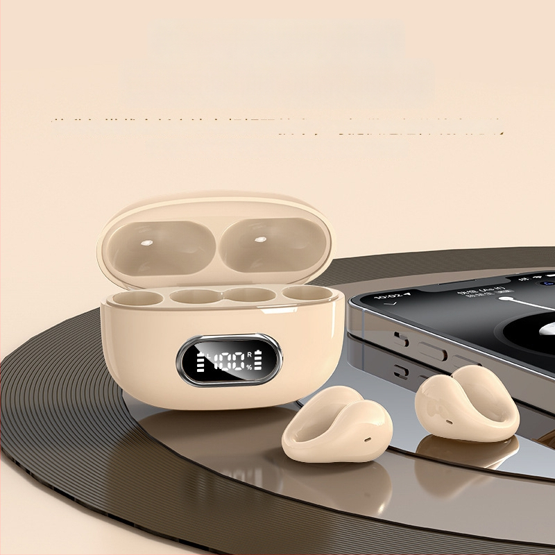 Ušne slušalice s klipom, bežične s digitalnim zaslonom – Bluetooth 5.3, domet 10 m, stereo binauralni, dizajn s klipom, kutija za punjenje