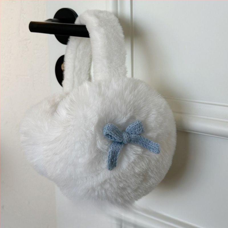 Pliušiniai ausų šildytuvai su kaspinėliu, korėjietiško stiliaus, unisex, žiemai, vienos spalvos raštas