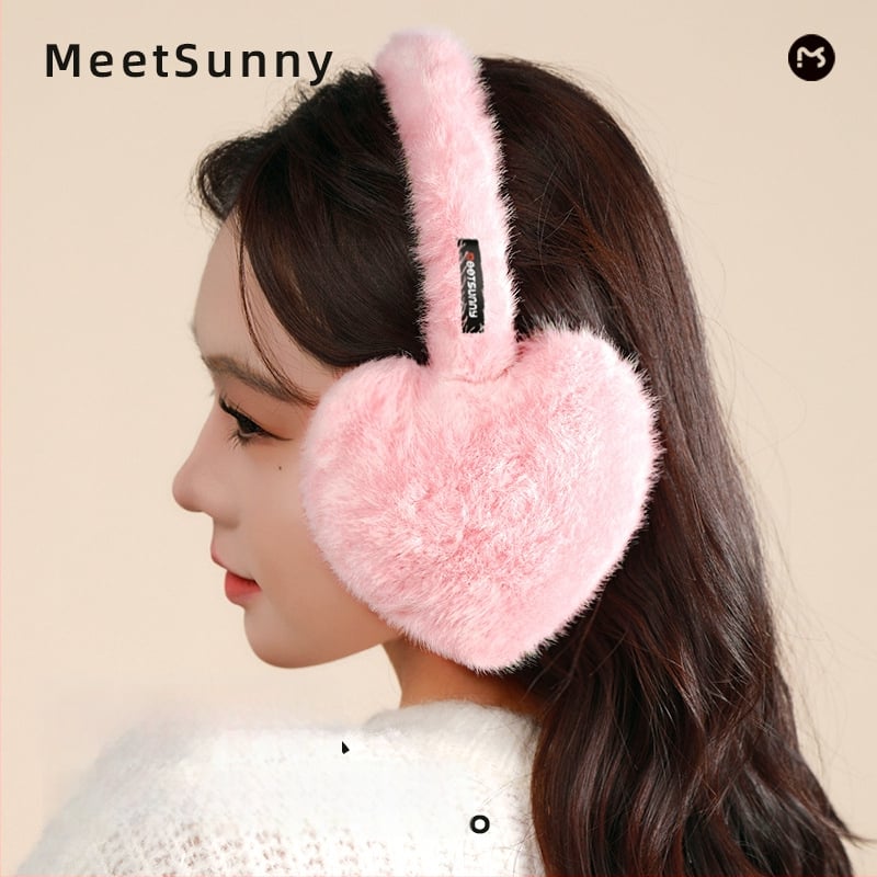 Moteriški pliušiniai ausų šildytuvai, sulankstomi, šilti, širdies formos, dirbtinė kailė