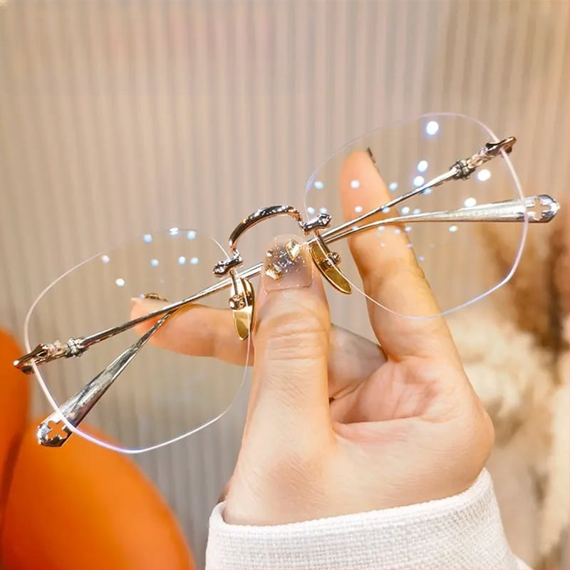 Be rėmelių skaitymo akiniai, anti-mėlynosios šviesos, PC lęšiai, kvadratinis metalinis rėmas, tinka dideliems veidams