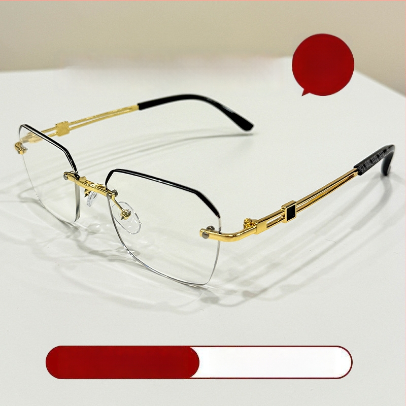 Be rėmelių presbiopijos akiniai su anti mėlynos šviesos filtru, kvadratinė metalo rėmelė, PC lęšiai, modelis A80, 2025 m. pavasaris