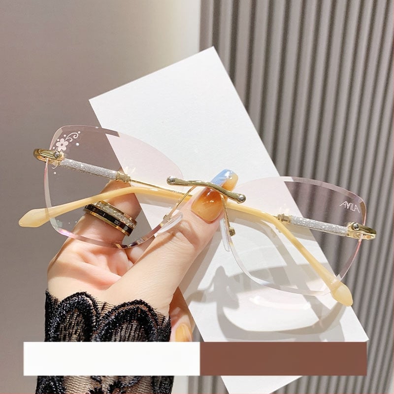 Akiniai be rėmelių, katės akies formos, presbiopija - prieš mėlynąją šviesą, metalinis rėmas