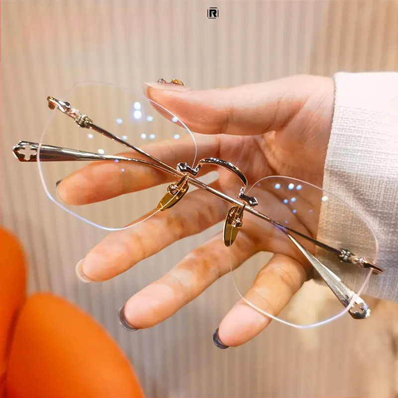 Be rėmų skaitymo akiniai su PC lęšiais, anti-mėlynos šviesos filtru, ultra lengvi, vyresnio amžiaus vyrams