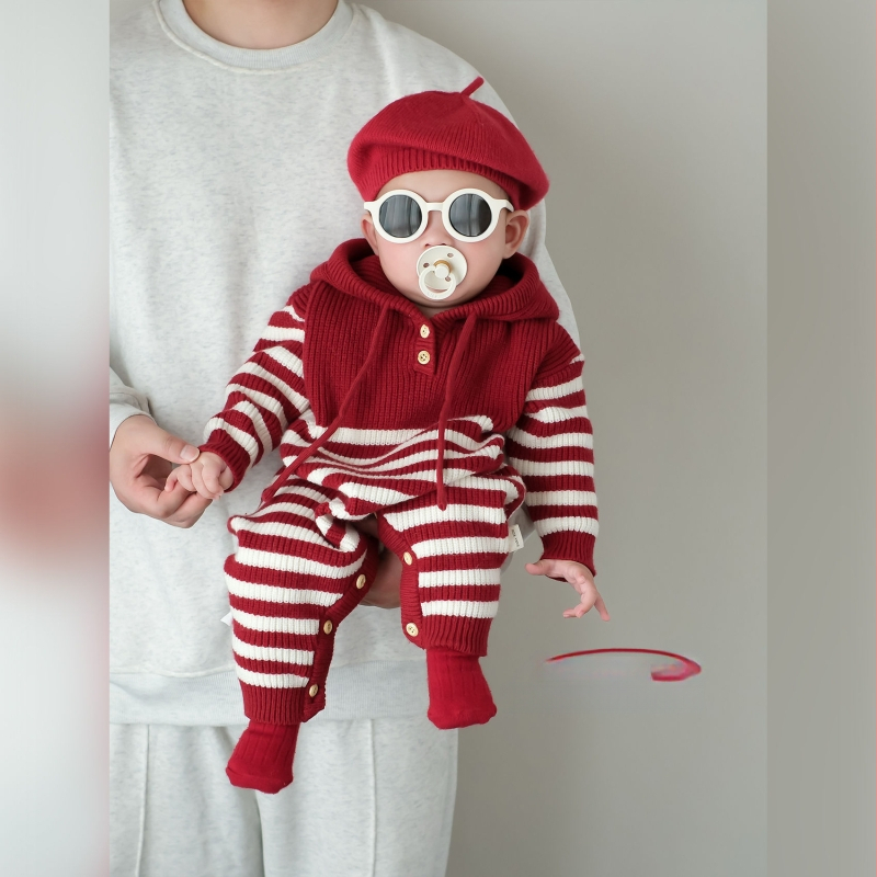 Pleteni kombinezon za dojenčad i malu djecu, jesen-zima, svečani stil, kapuljača, unisex