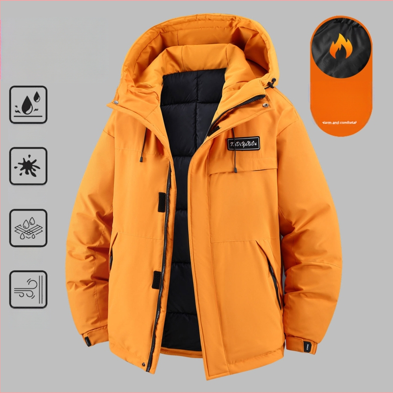 Geacă din bumbac cu căptușeală, croială lejeră, glugă, căldură densă, stil cardigan urban, fermoar, exterior și căptușeală poliester, iarnă 2025