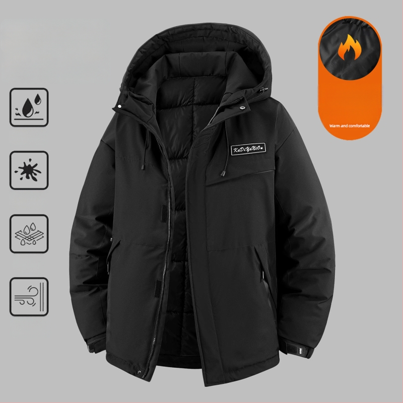 Geacă din bumbac cu căptușeală, croială lejeră, glugă, căldură densă, stil cardigan urban, fermoar, exterior și căptușeală poliester, iarnă 2025